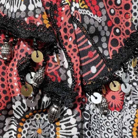 PIANO 1X Acordion Fold Blouse Multicolored Beaded Snap closed sheer - Picture 11 of 11